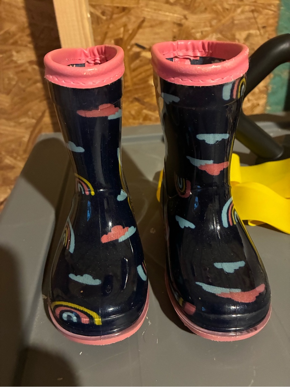 Carter's Navy Rain Boots with Pink Trim and Rainbow/Cloud Print